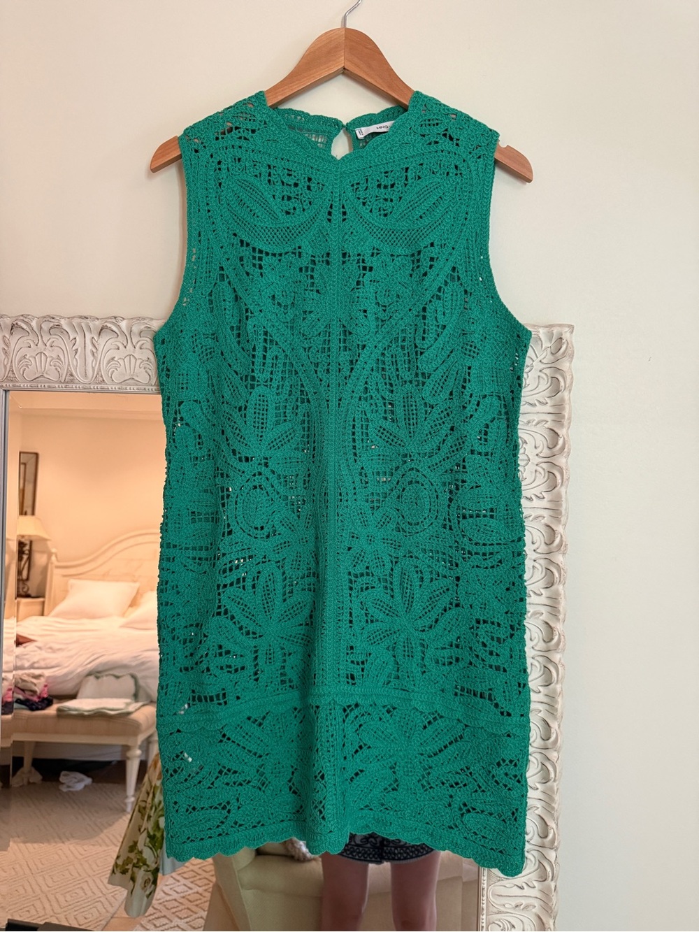 Mango Emerald Green Crochet Mini Dress